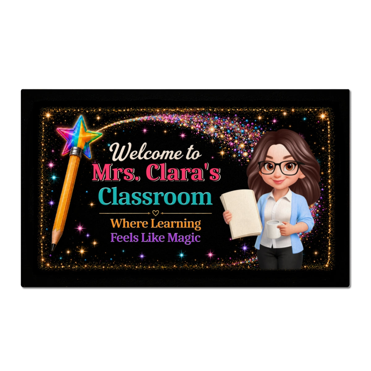 Teacher Classroom Where Learning Feels Like Magic - Personalized Doormat - Back To School Gift