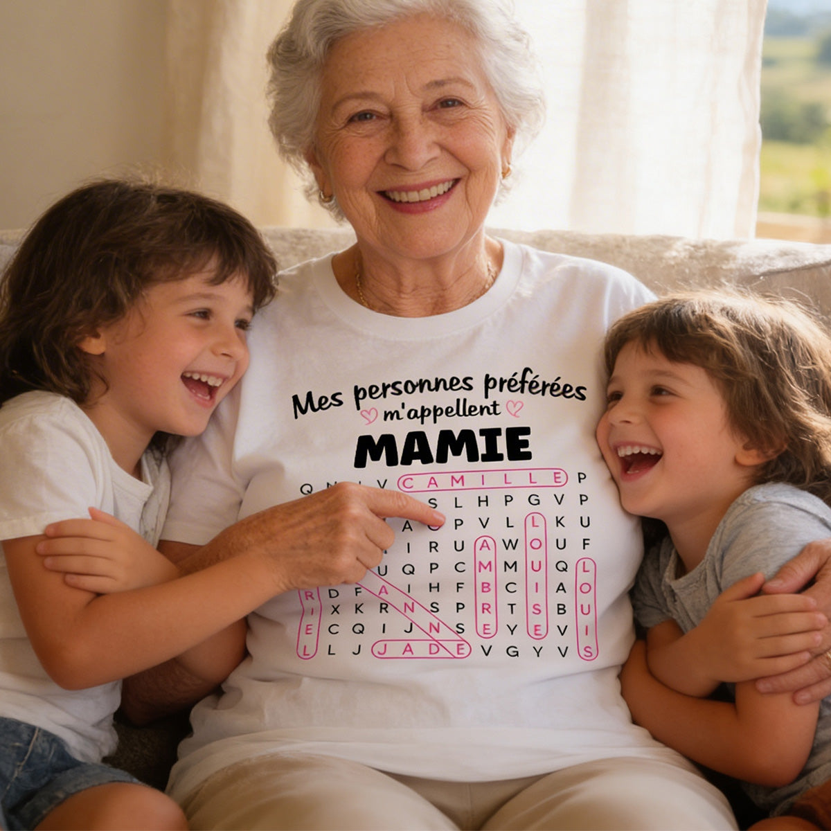 T-shirt Personnalisé Mots Fléchés - Mes personnes préférées m'appellent Mamie - Cadeau pour Grand-Mère