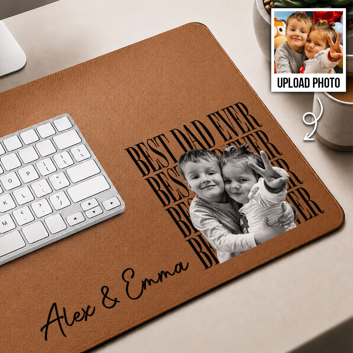 Best Dad Ever Custom Kids Photo - Personalized Desk Mat - Father's Day Gift For Dad, Husband