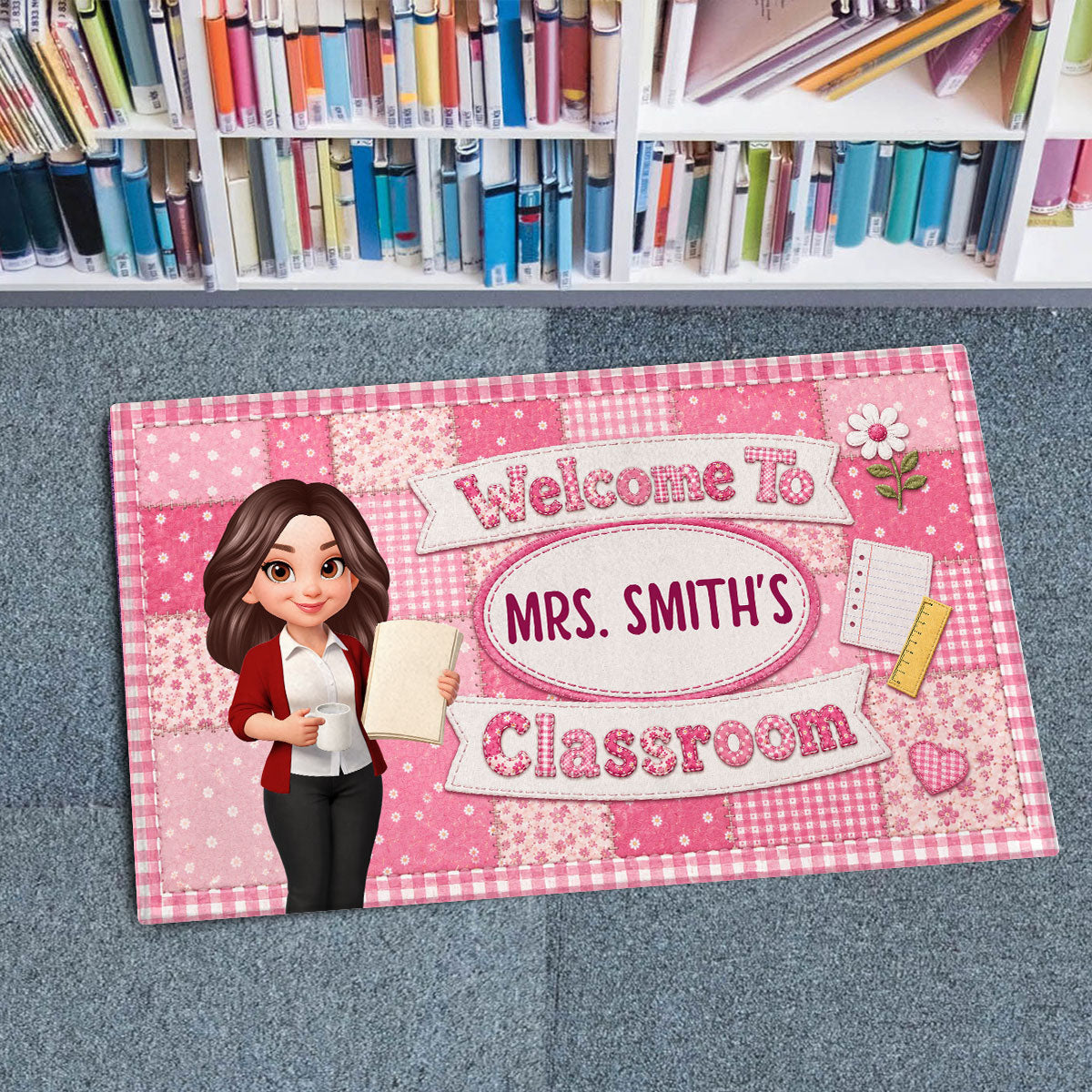 Pastel Floral Teacher Welcome To Classroom - Personalized Doormat - Back To School Gift, Classroom Decoration