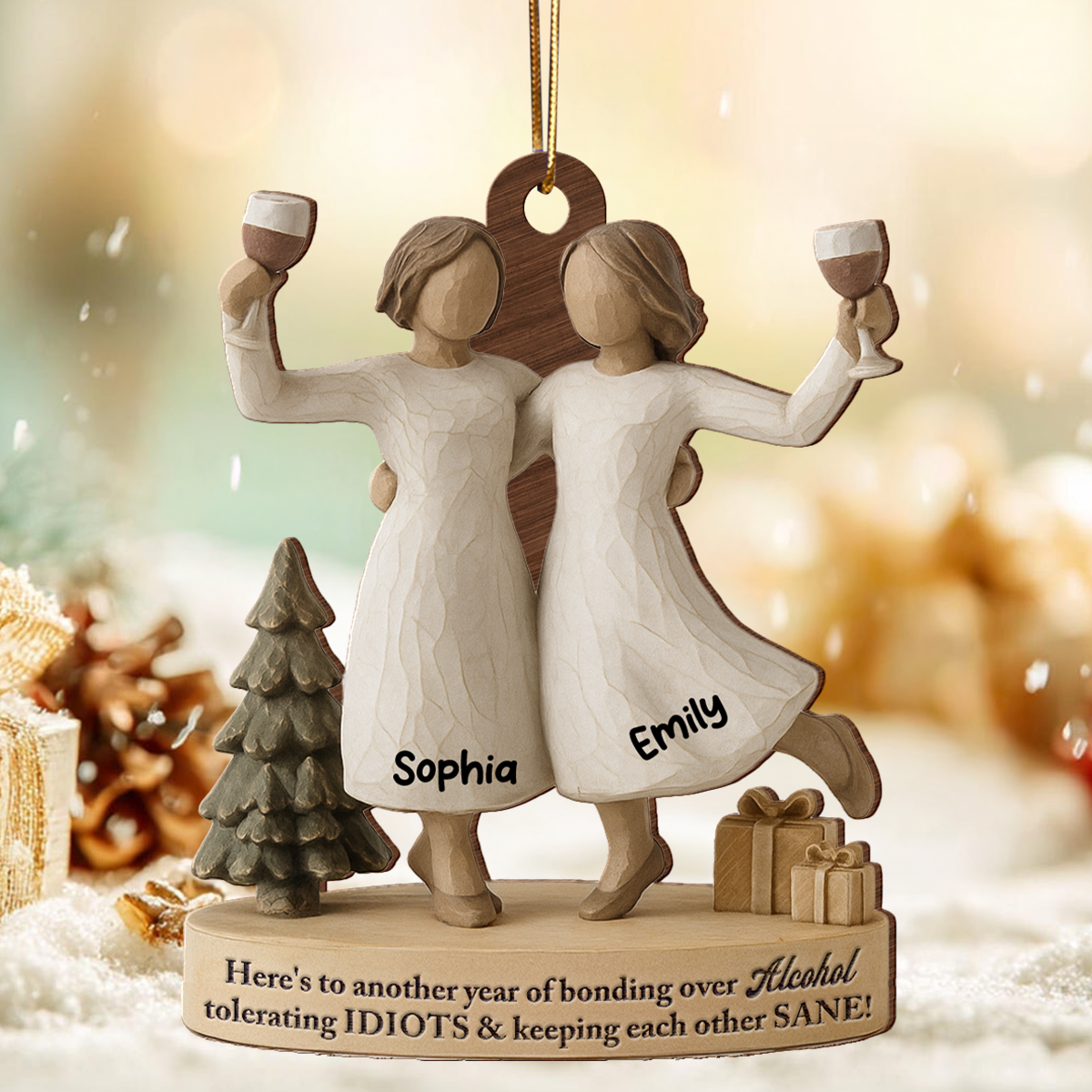 3D Effect We'll Friends Until Old & Senile - Personalized Wooden Ornament - Gift For Besties, Best Friends