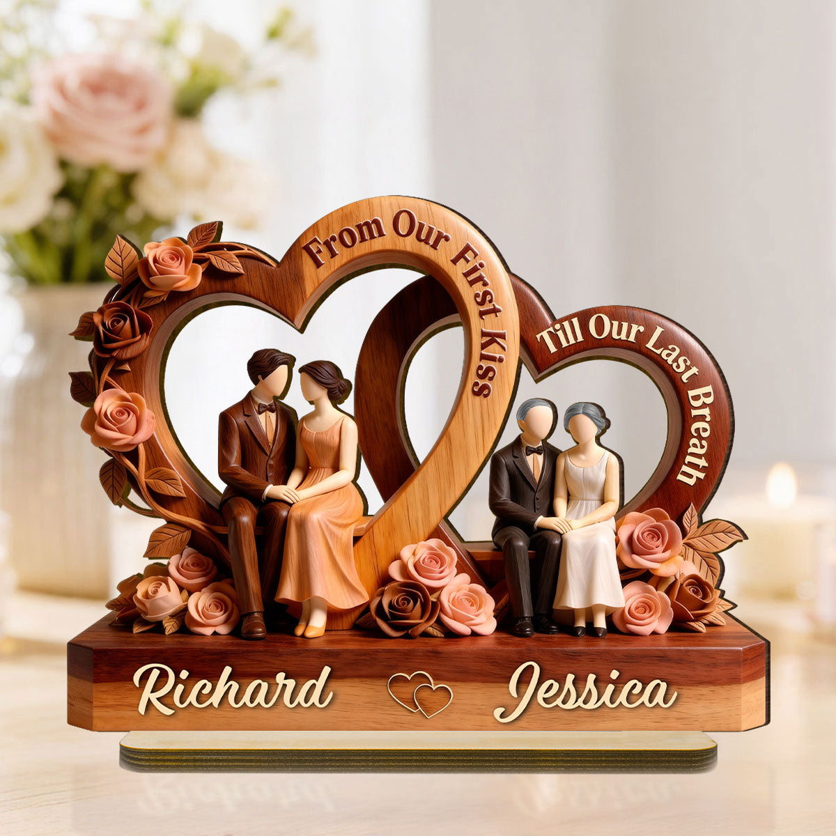 Love Through Time - Personalized 2-Layered Wooden Plaque - Anniversary, Valentine's Day Gift, Gift For Him, Gift For Her