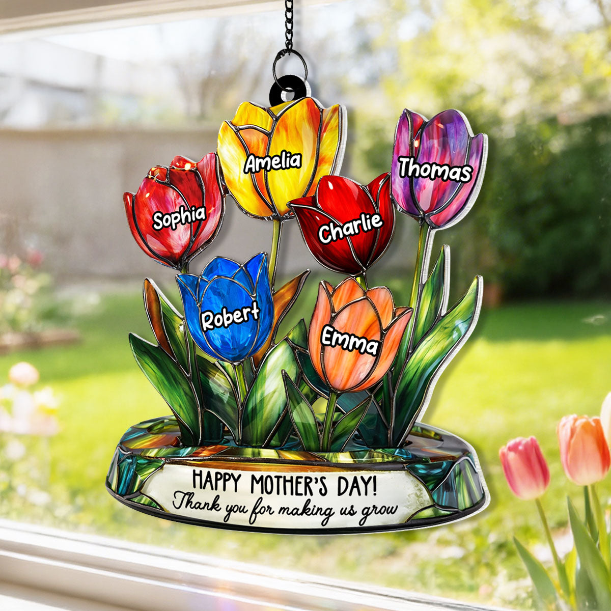 Thank You for Helping Us Grow Tulip Flowers - Personalized Suncatcher - Heartfelt Mother's Day Gift for Grandma, Mom