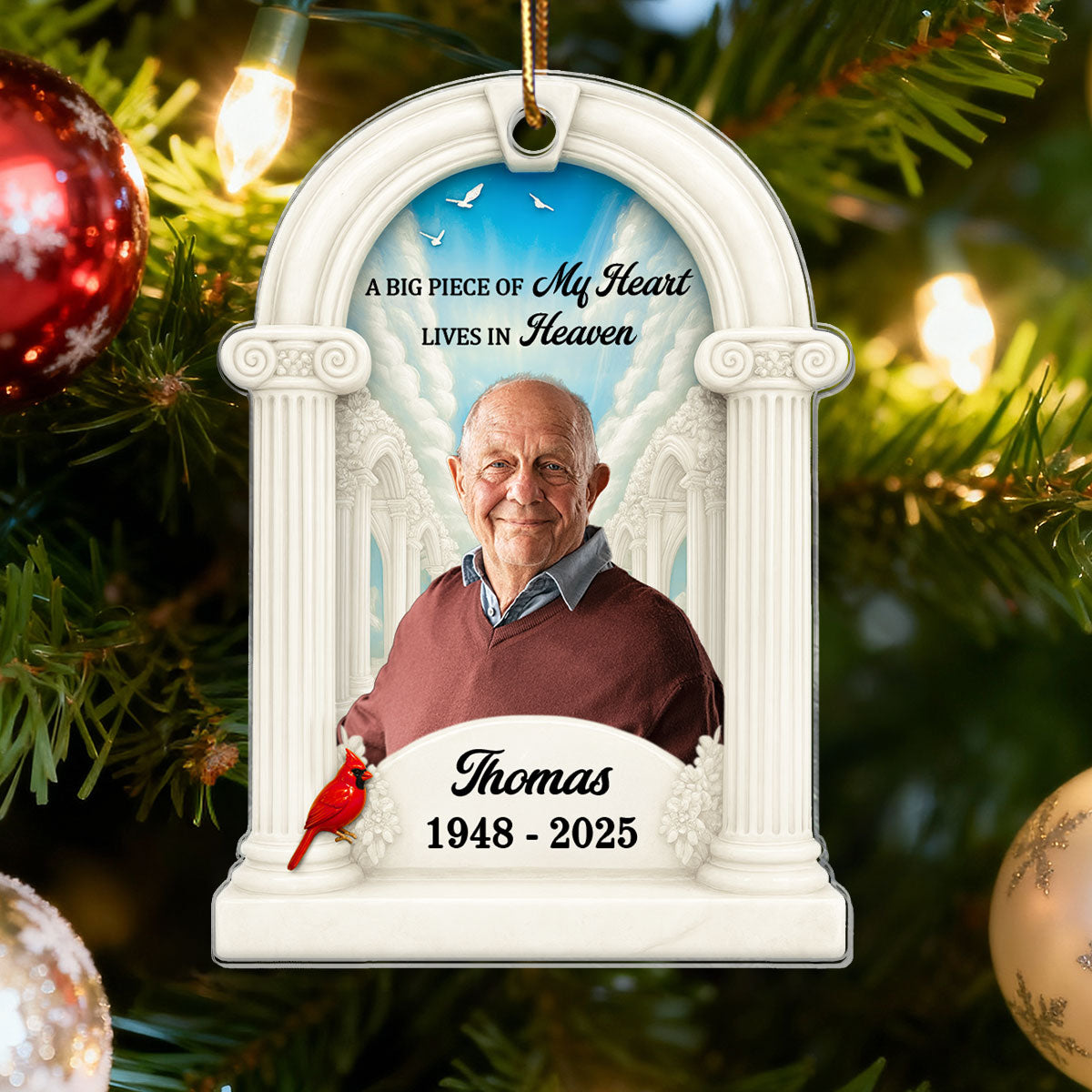 Big Piece Of My Heart Lives In Heaven Custom Photo - Personalized Acrylic Ornament - Memorial Keepsake For Family
