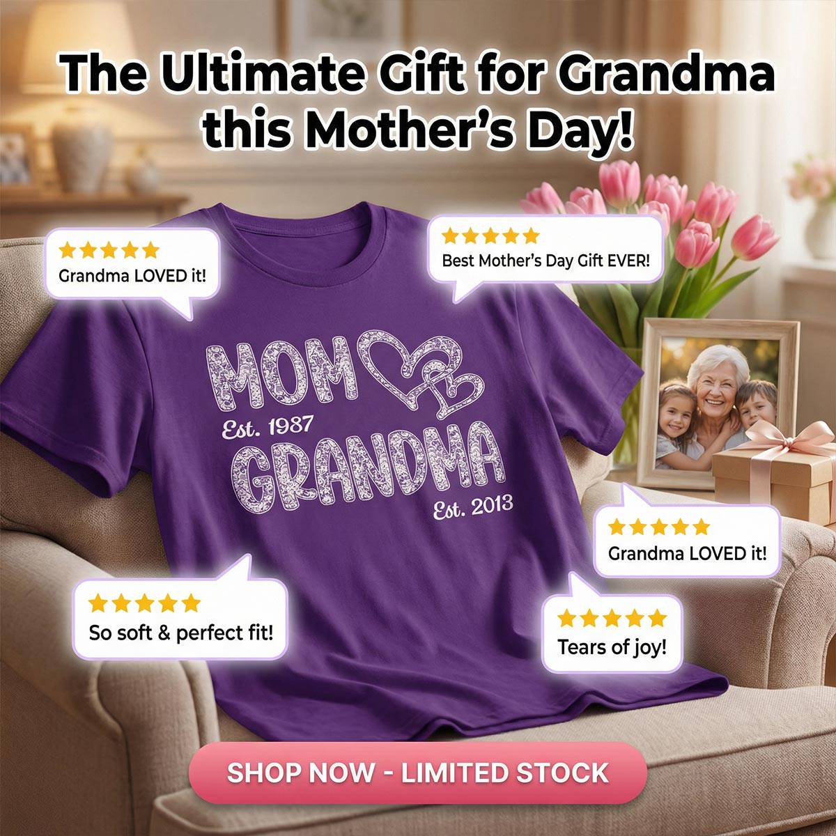 Mom Grandma Lace Pattern Est Year - Personalized Shirt - Gift For Grandma, Mom