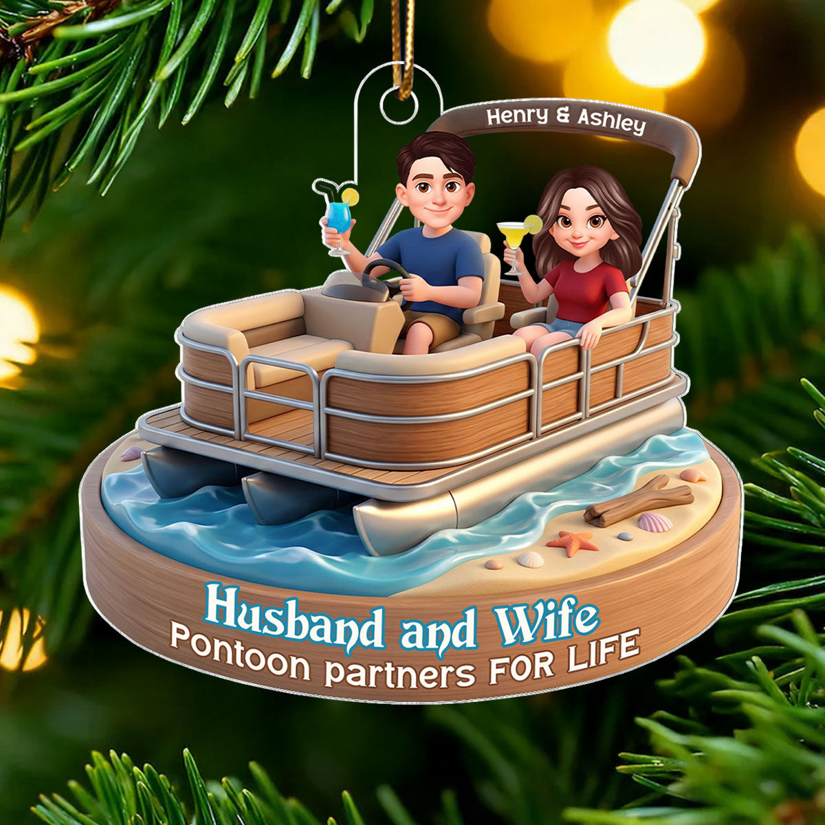 Husband and Wife Pontoon Partners for Life - Personalized Acrylic Car Hanger - Gift for him, Gift for her