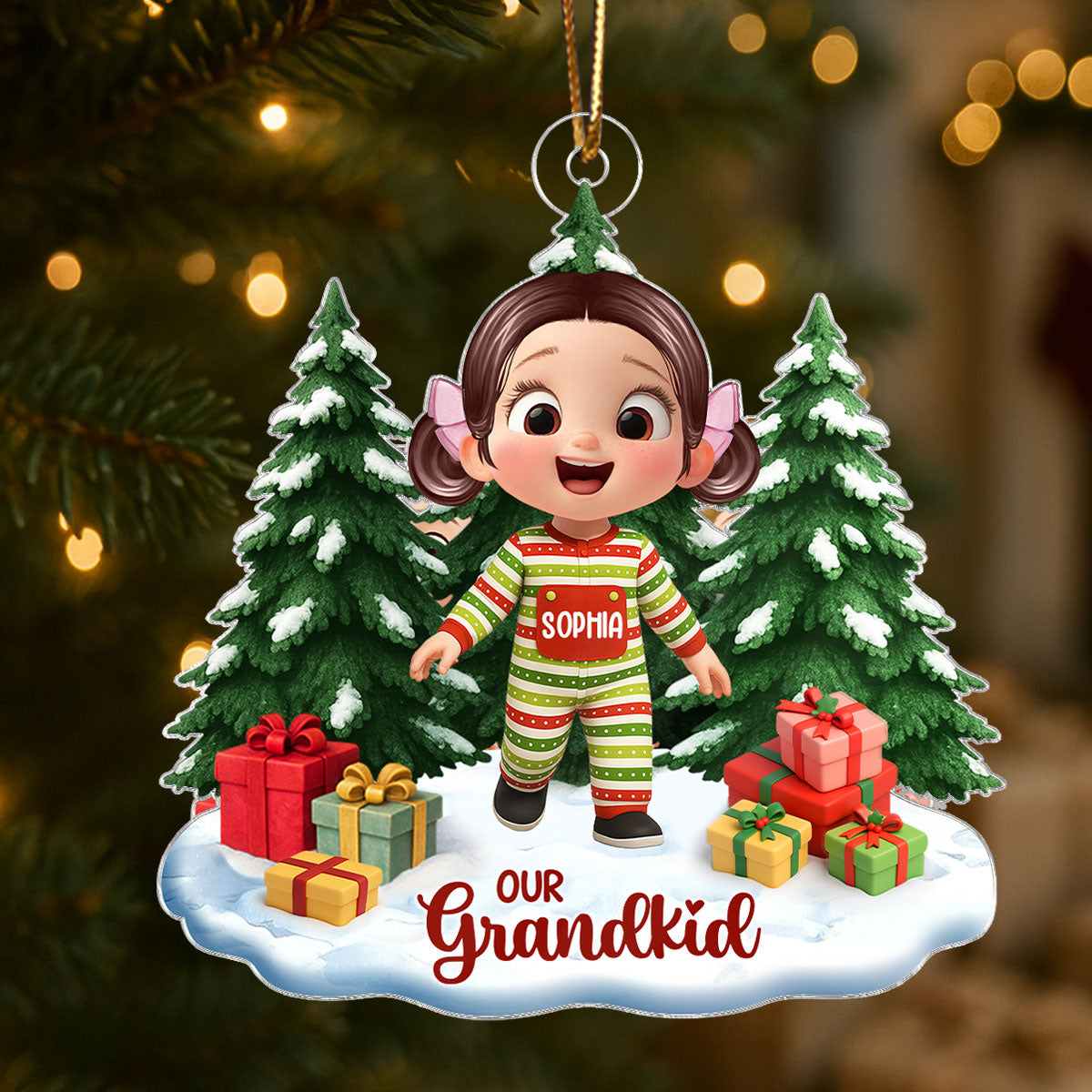 Cute Cartoon Grandkids - Personalized Acrylic Ornament - Christmas Gift for Grandma, Grandpa, Grandparents