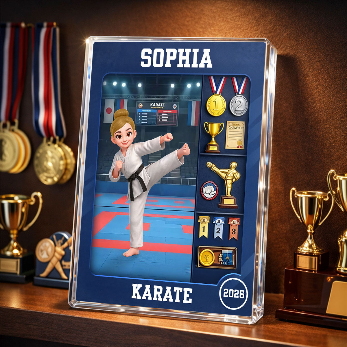 Karate Woman Action Figure - Personalized Acrylic Block Plaque - Gift For Karateka