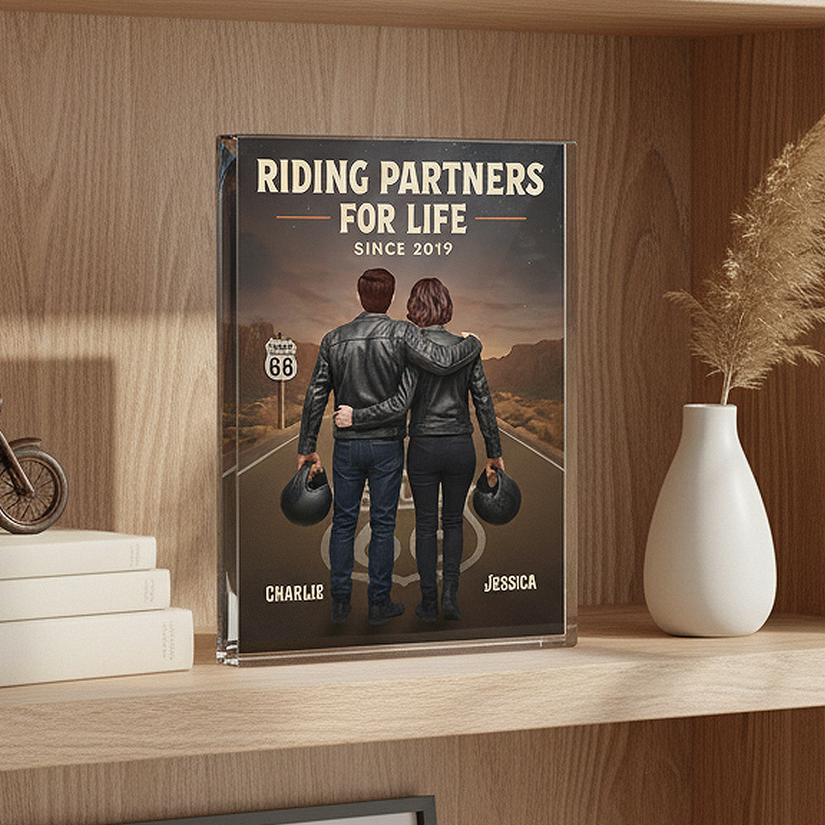 Eternal Love Back View Biker Couple Riding Partners For Life - Personalized Acrylic Block Plaque - Gift For Couple, Bikers, Gift For Him, For Her