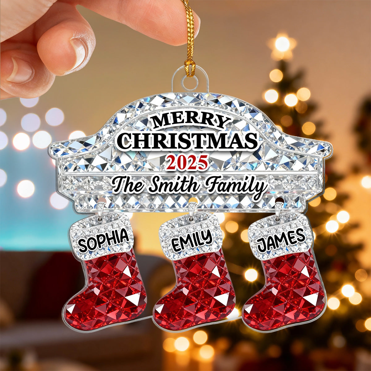 3D Effect Flat Christmas Stockings Family Names - Personalized Acrylic Ornament