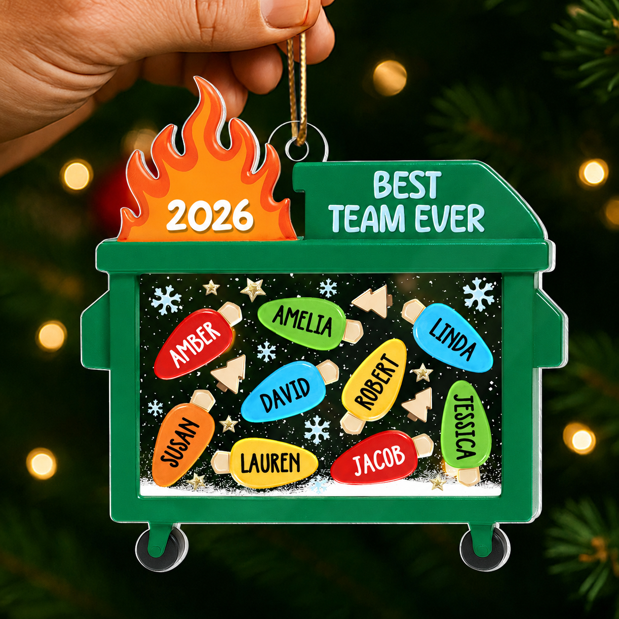 Dumpster Fire Best Team Ever - Personalized Acrylic Ornament - Funny Christmas Gift, White Elephant Gift for Coworkers
