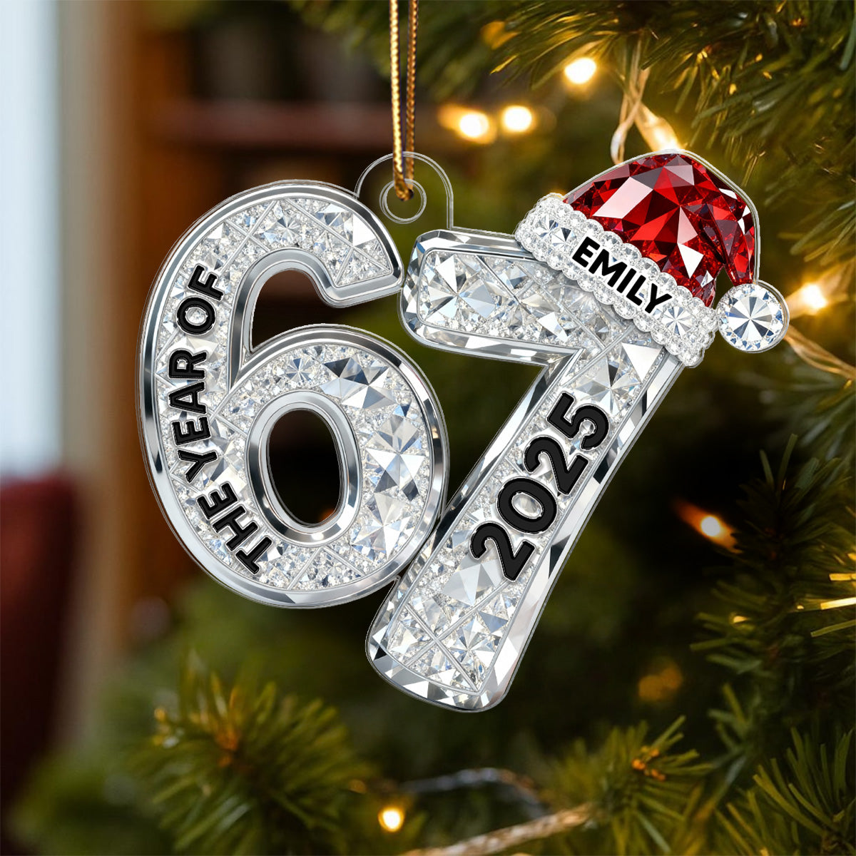3D Effect Flat 67 Six Seven 2025 Slang Christmas - Personalized Acrylic Ornament - Funny Christmas Gift For Teen, Grandkid, Gen Alpha