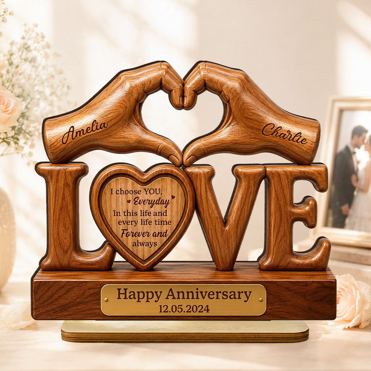 I Choose You Everyday Couple - Personalized 2-Layered Wooden Plaque - Heartfelt Anniversary Gift for Him, for Her