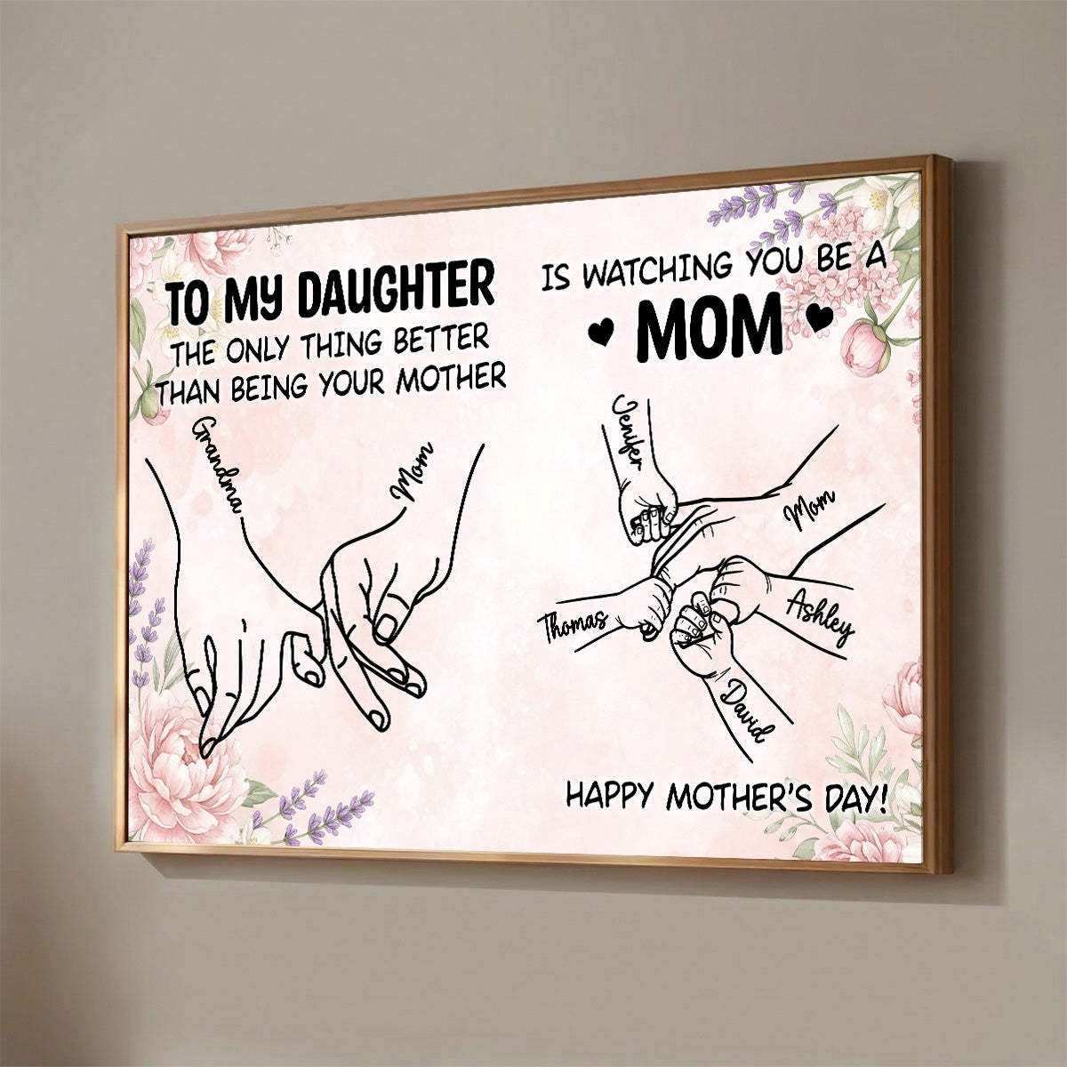 To My Daughter From Mom Holding Hands Custom Kids Names - Personalized Poster - Mother's Day Gift For Daughter