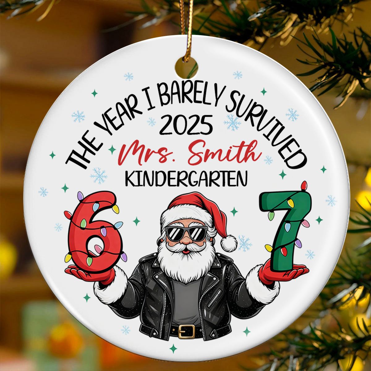 Funny Teacher Six Seven Meme Christmas - Personalized Ceramic Ornament - Viral Saying 6 7, Trending Social Media Humor