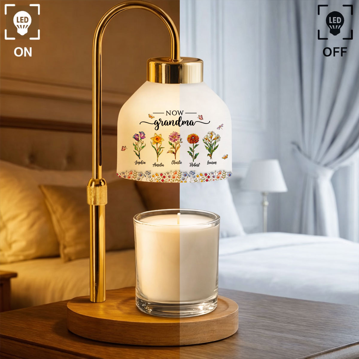 First Mom Now Grandma Custom Birth Flower - Personalized Candle Warmer Lamp - Heartfelt Mother's Day Gift for Grandma, Mom, Wife