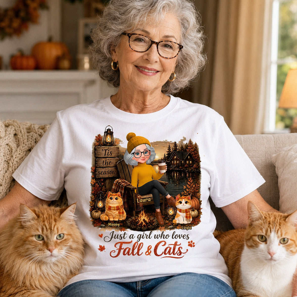 Just a Girl Who Loves Fall & Cats - Personalized Shirt - Cozy Fall Tee for Cat Moms