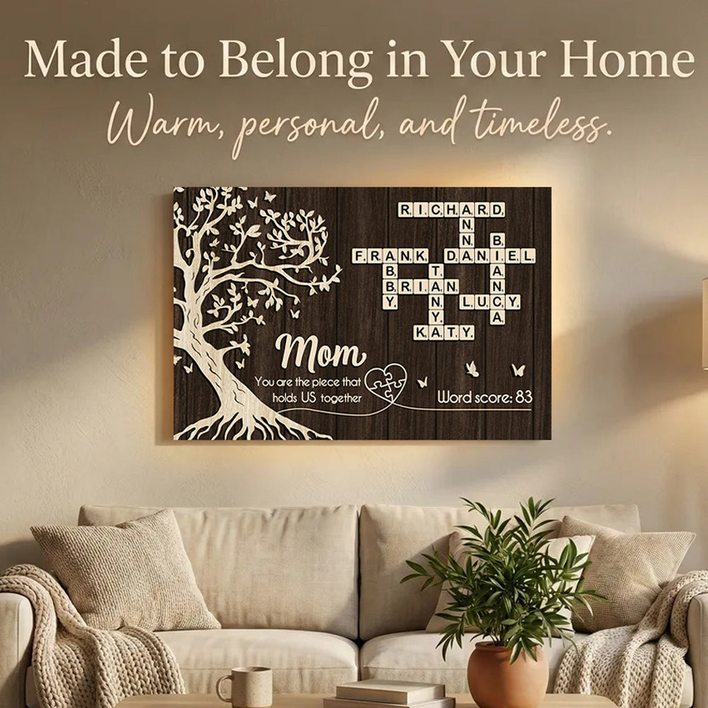 Mom You Are the Piece That Holds us Together, Crossword Puzzle Art - Personalized Poster - Sentimental Gift for Mom