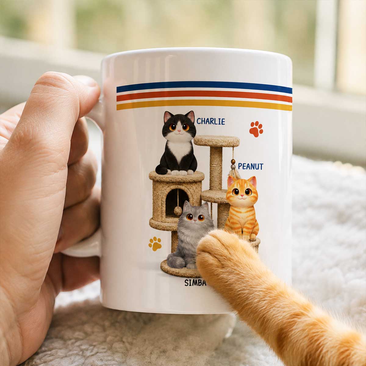 World's Best Cat Dad Retro 70s Style Cat Tree - Personalized Mug - Father's Day Gift For Cat Dad