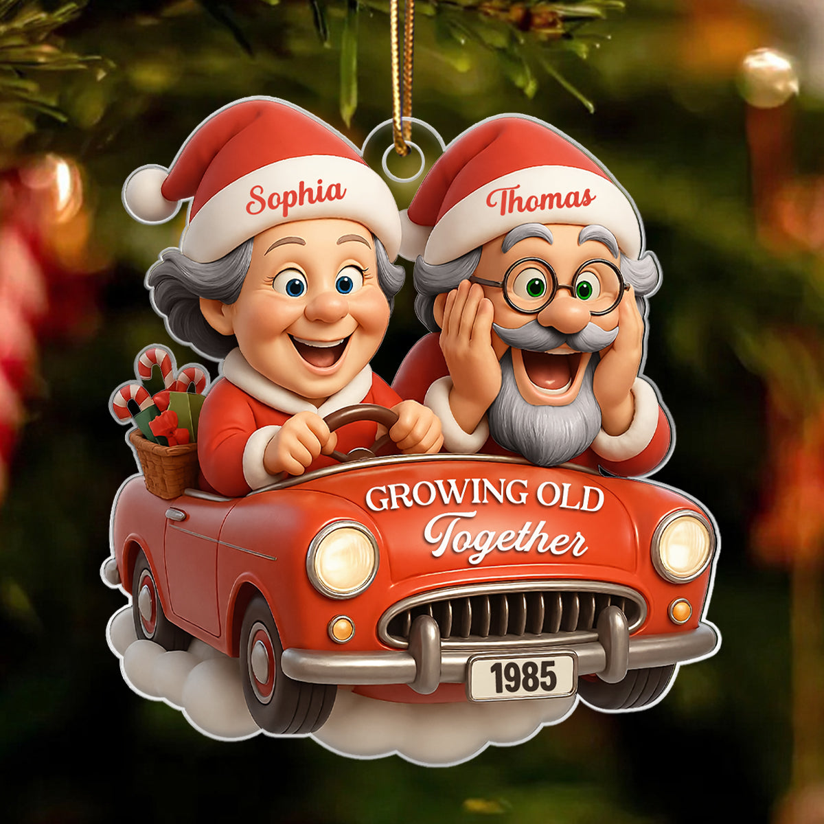 Santa Couple Growing Old Together - Personalized Acrylic Ornament - Christmas Gift for Couple