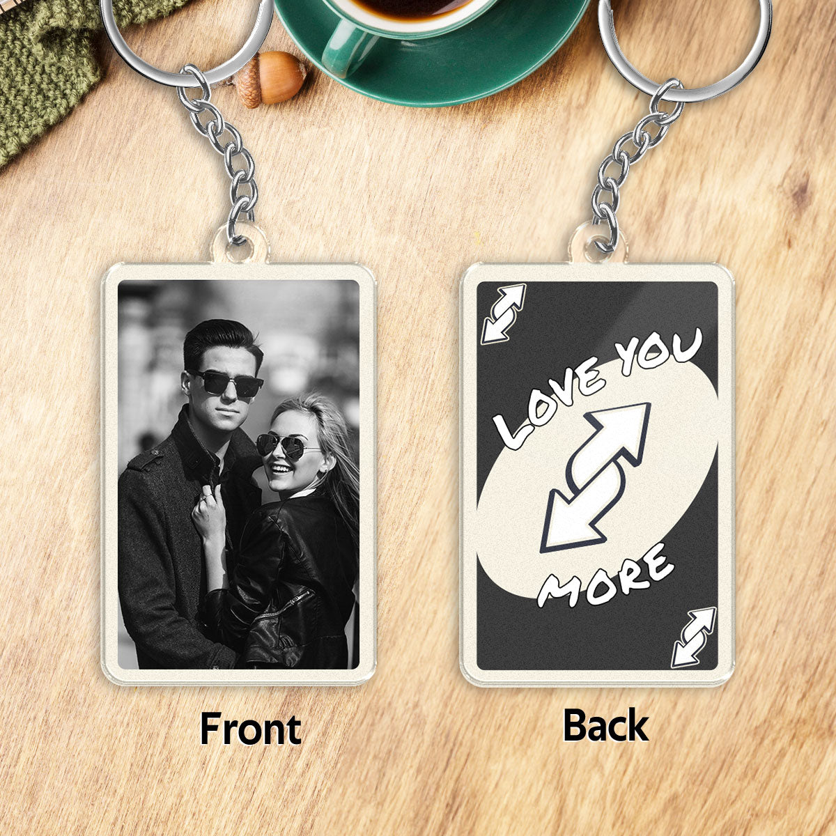 Love You More Game Card Couple Custom Photo - Personalized Acrylic Keychain - Valentine's Day Gift, Anniversary Gift For Him, For Her