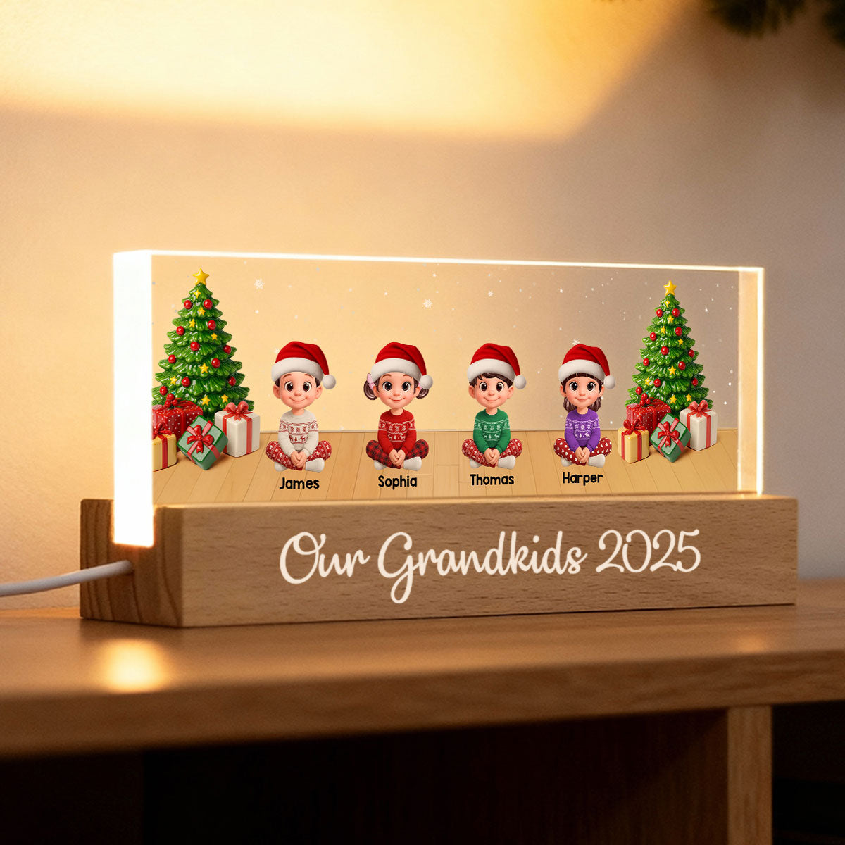 Our Grandkids Festive Christmas - Personalized Acrylic Block Plaque LED Night Light - Gift For Grandparents