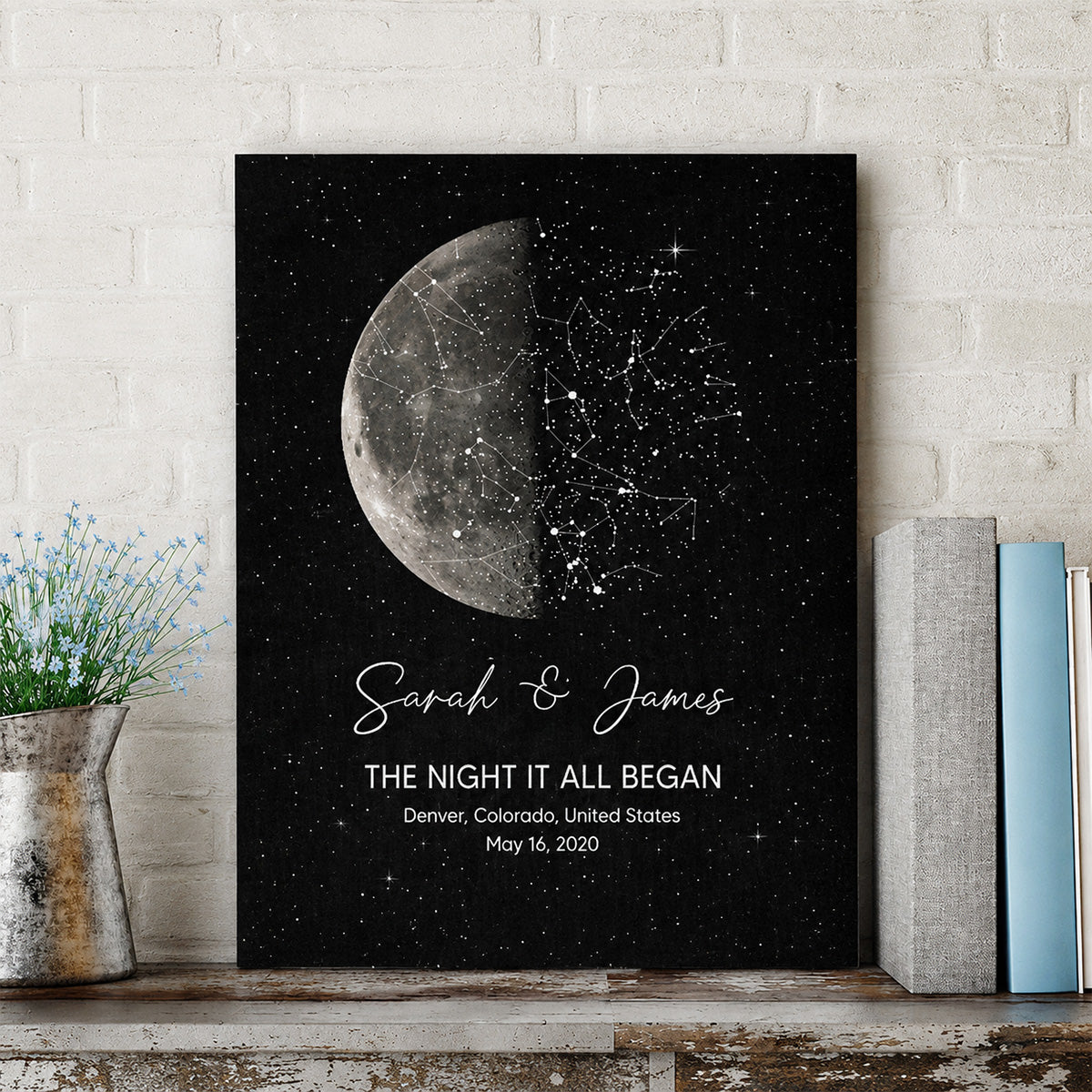 The Night It All Began Custom Moon Phase & Star Map - Personalized Canvas - Gift For Couple