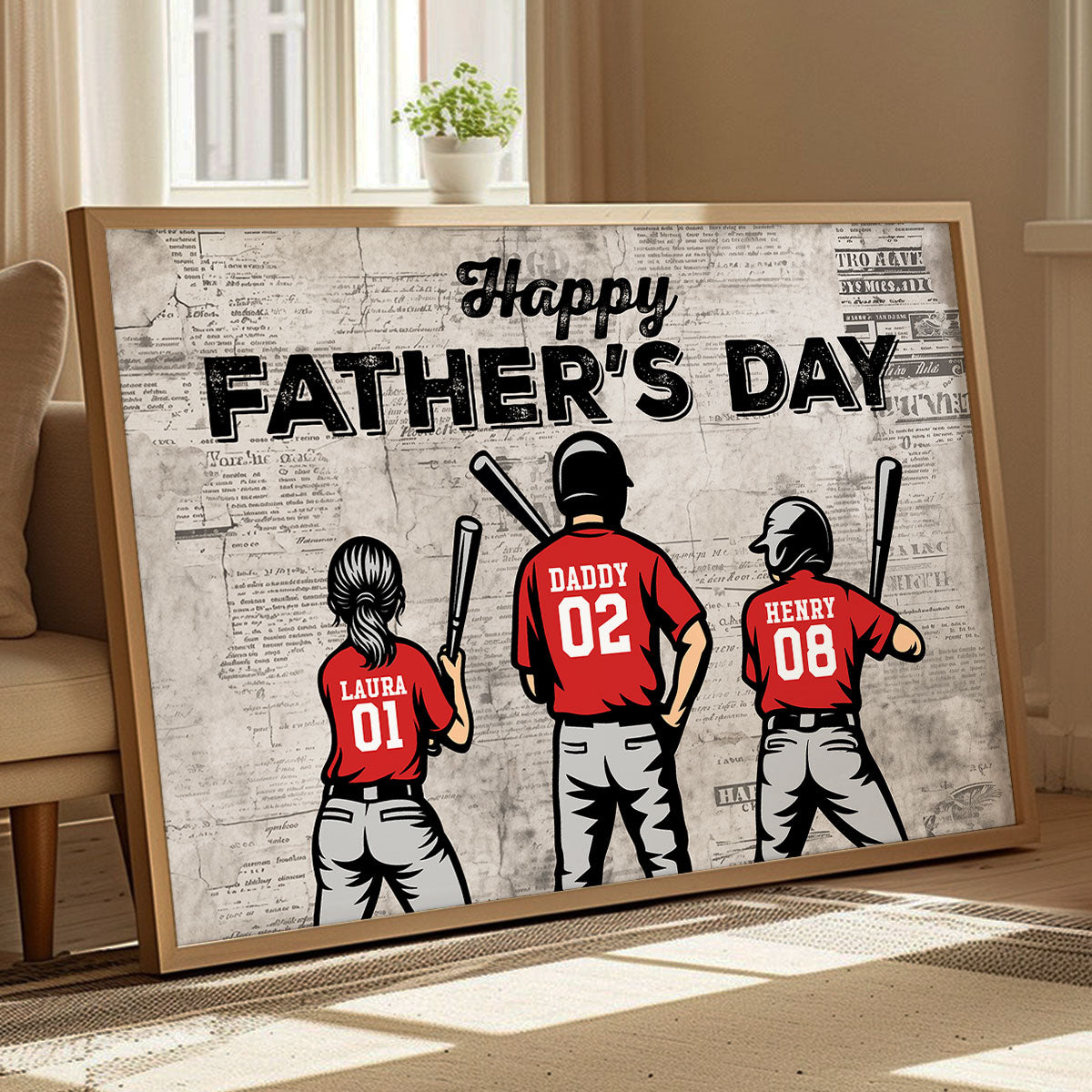 Daddy's Dream Team Baseball Retro Background - Personalized Poster - Father's Day Gift for Dad, Husband
