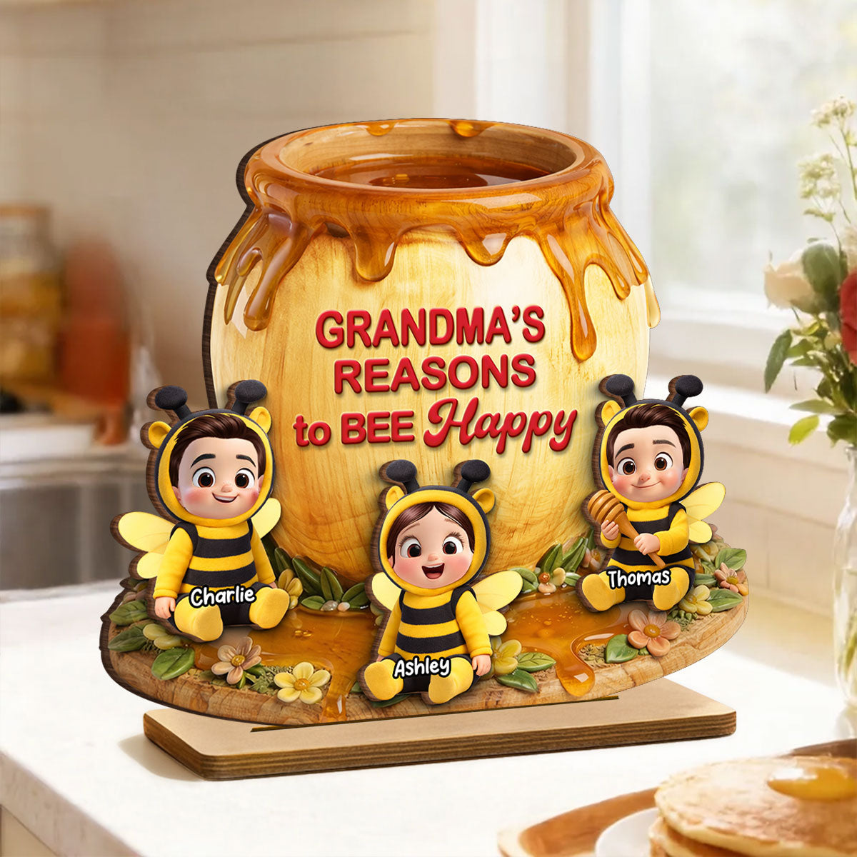 Reasons to Bee Happy - Personalized 2-Layered Wooden Plaque - Heartfelt Mother's Day Gift for Mom, Grandma