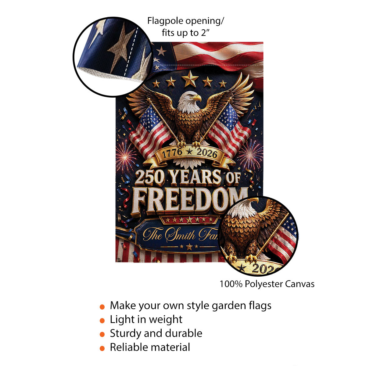 Proud 250th Anniversary America Patriotic - Personalized Garden Flag - 250 Years of Freedom, Family Decoration