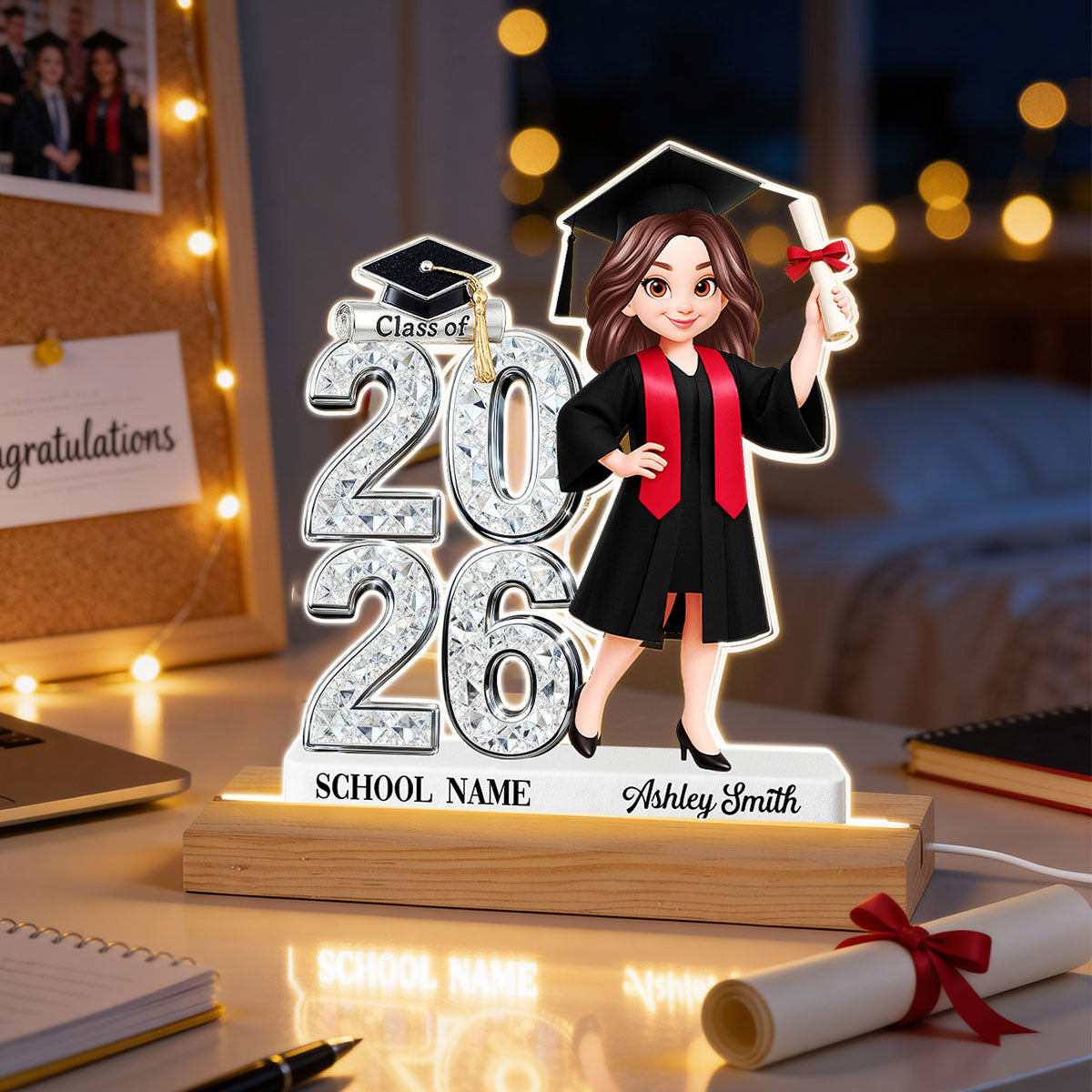 Class Of 2026 2027 Senior - Personalized Acrylic Plaque LED Night Light - Graduation Gift For Graduates, Daughter