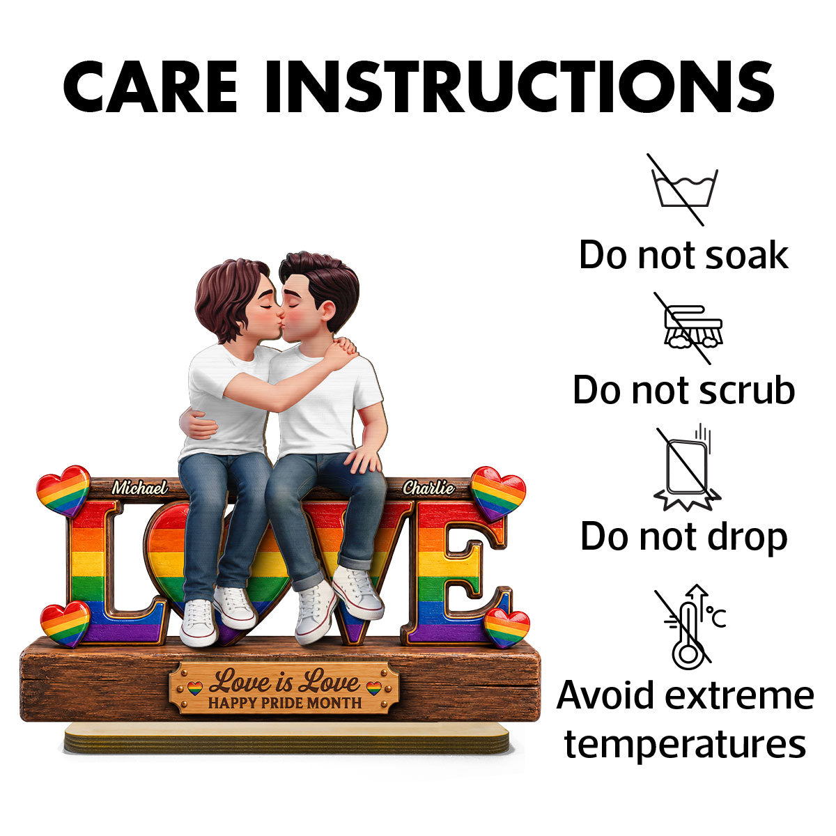 LGBT+ Couple Forever Love - Personalized 2-Layered Wooden Plaque - Gift For Couple, Happy Pride Month