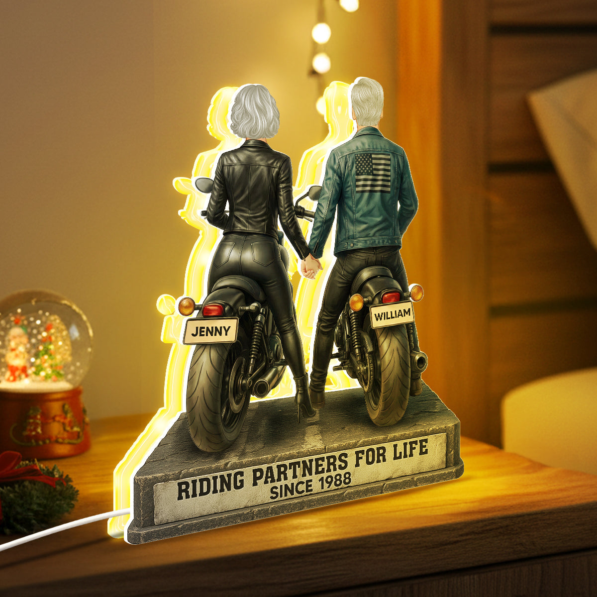Biker Couple Riding Partners for Life - Personalized Light Box - Sentimental Gift for her, for him