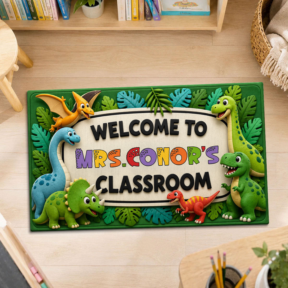 Kids Safari Dinosaur Welcome To Classroom - Personalized Doormat - Back To School Gift For Teachers, Classroom Decors