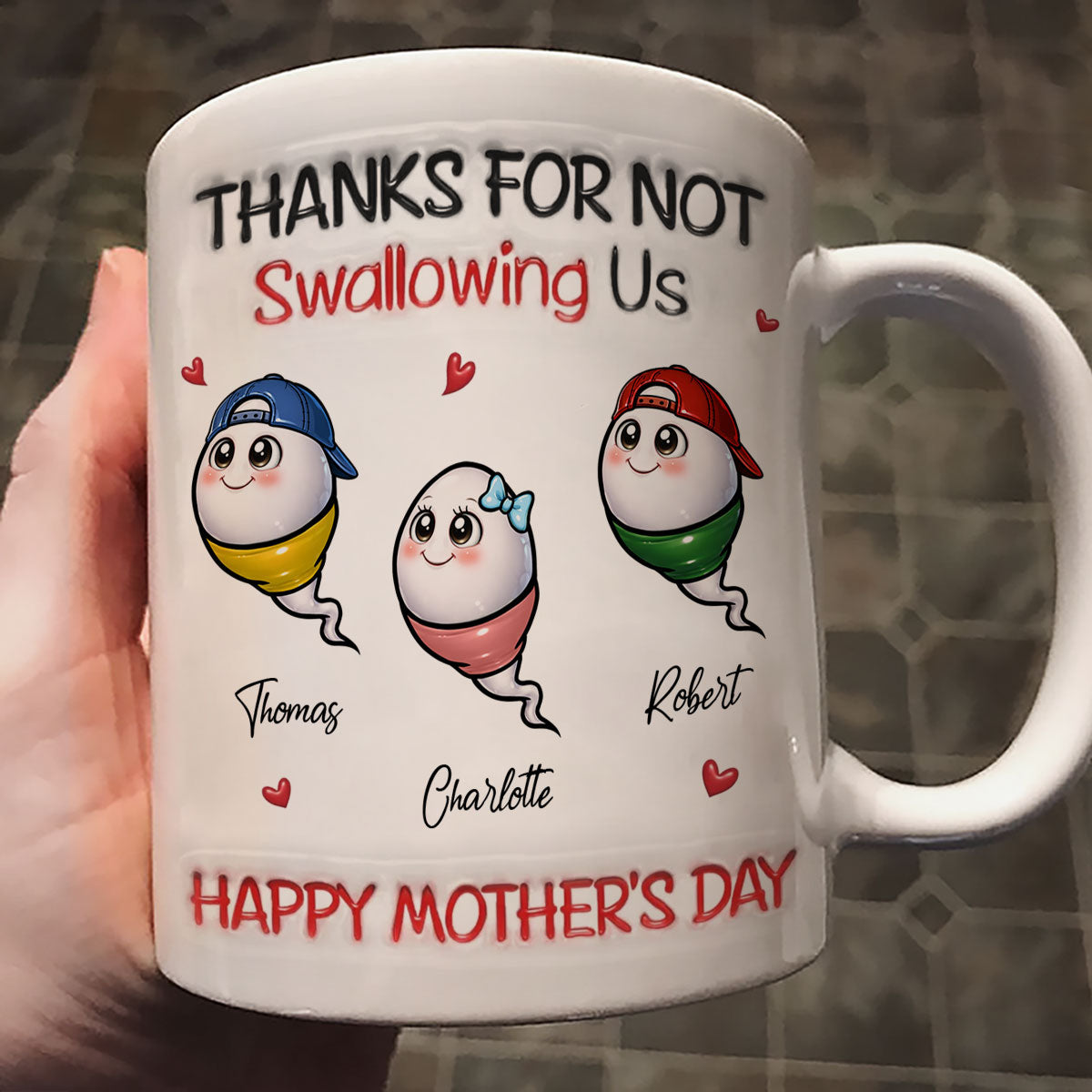 Little Cute Kids Thanks For Not Swallowing Us - Personalized Mug - Funny Mother's Day Gift For Mom