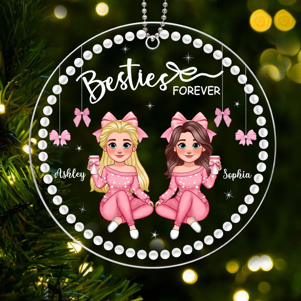 Animated Besties Forever Coquette Style Personalized Acrylic Ornament