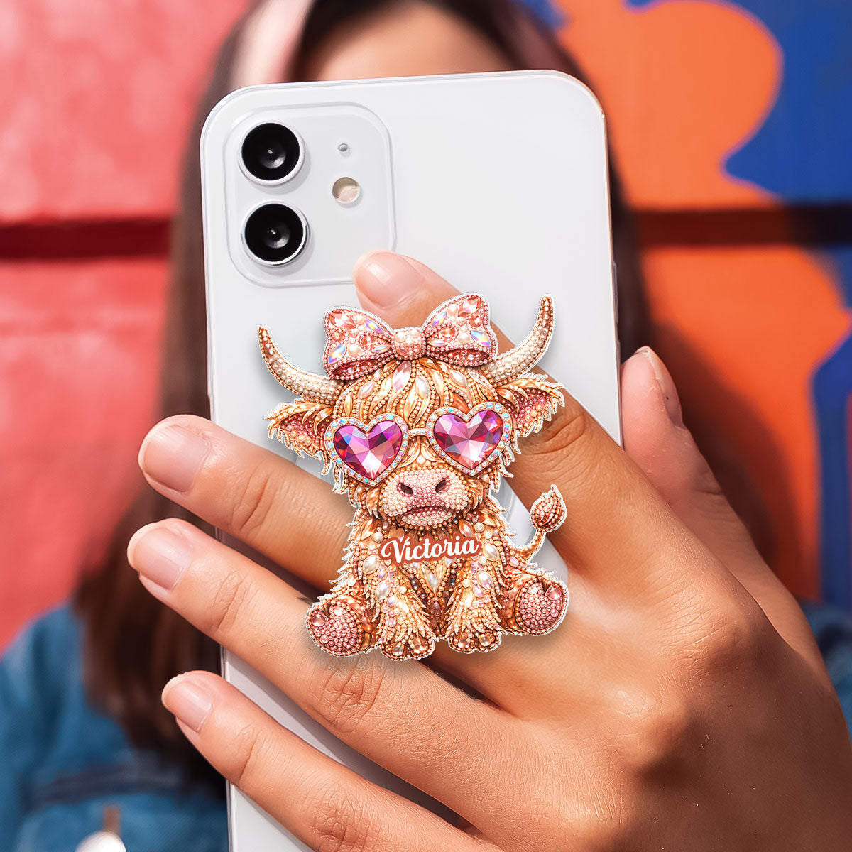 3D Effect Highland Cow - Personalized Acrylic Magnetic Phone Grip - Anniversary, Valentine's Day Gift, Gift For Her