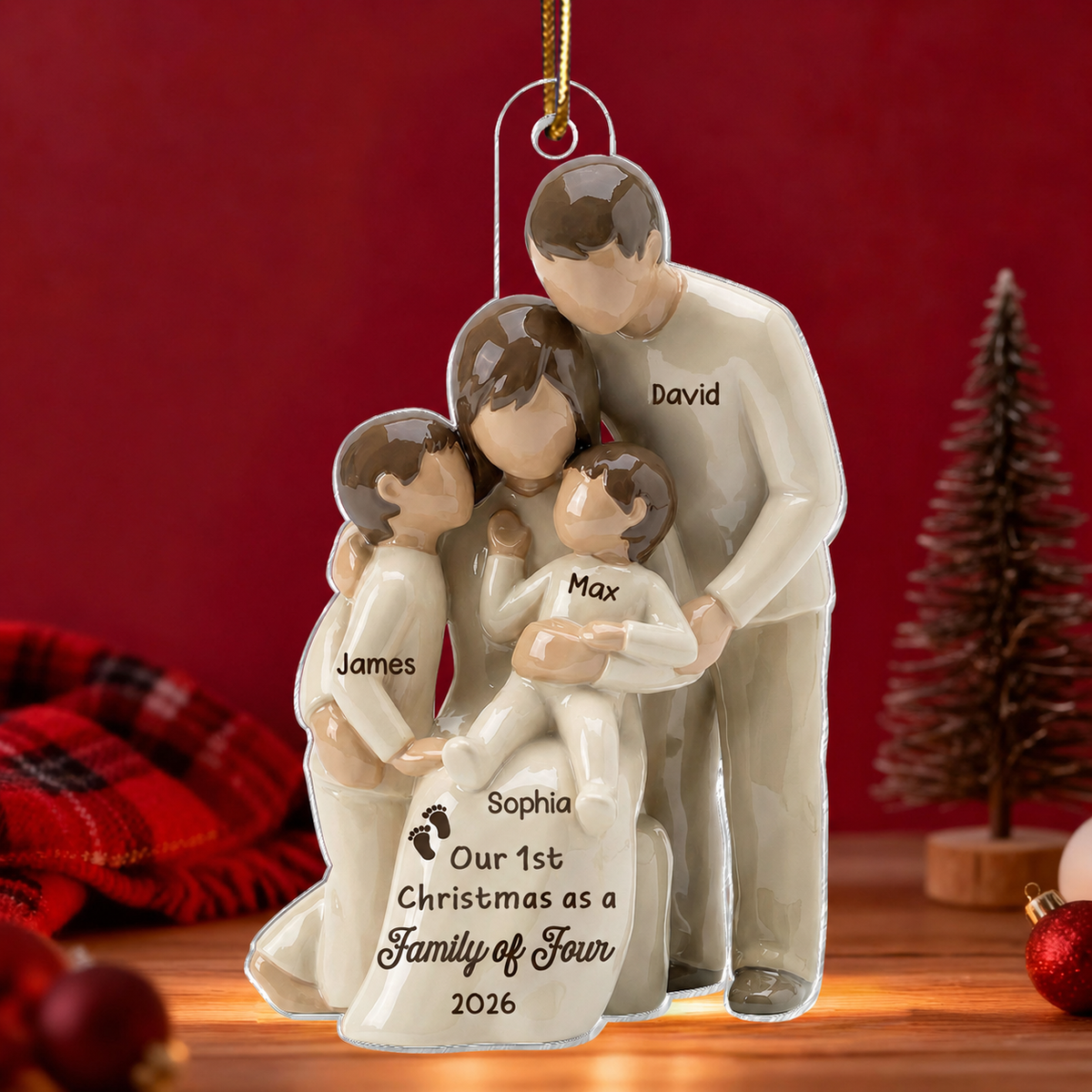 3D Effect First Christmas As Family Of Four - Personalized Acrylic Ornament