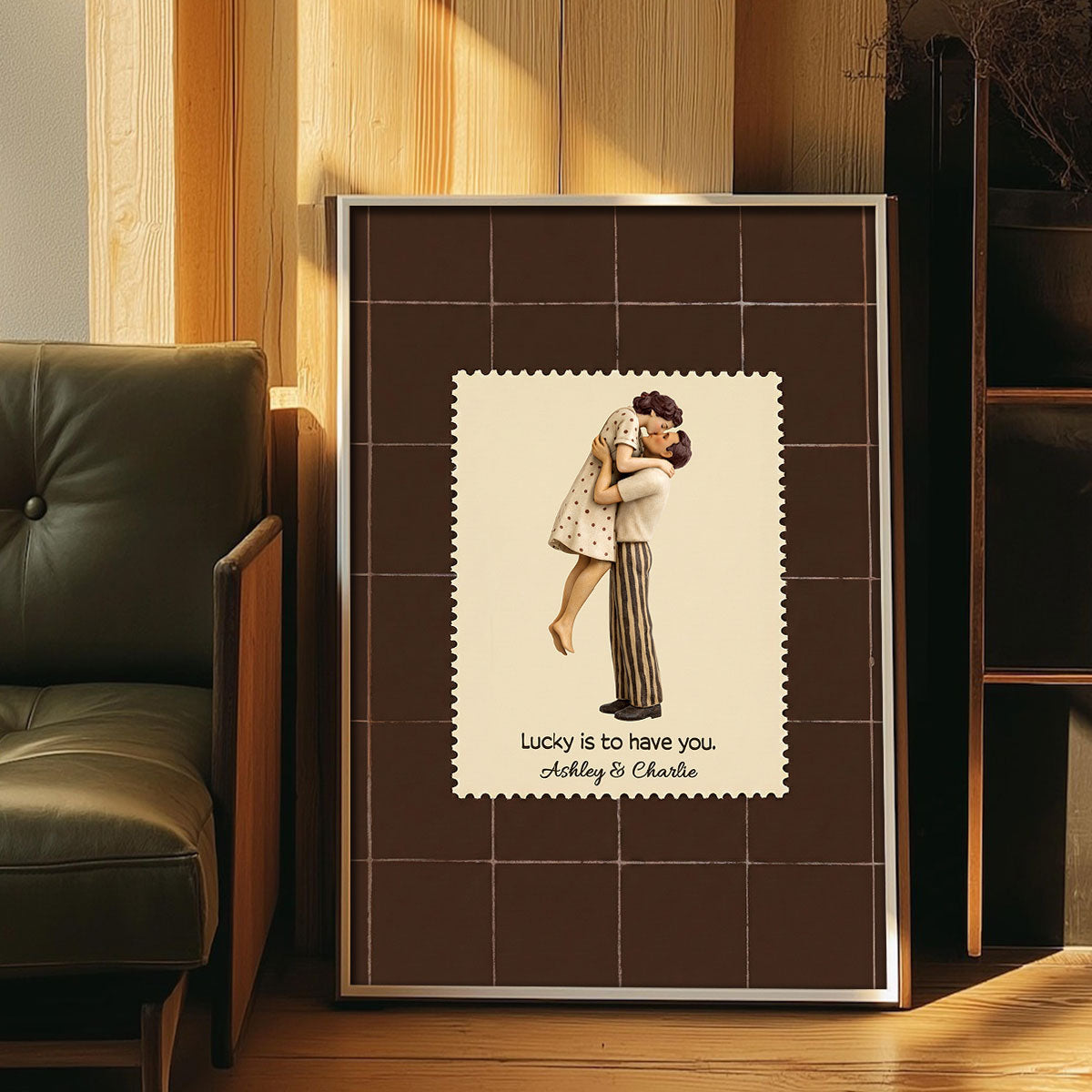 Lucky Is To Have You Mid-Century Couple - Personalized Poster - Anniversary, Valentine's Day Gift, Gift For Him, Gift For Her