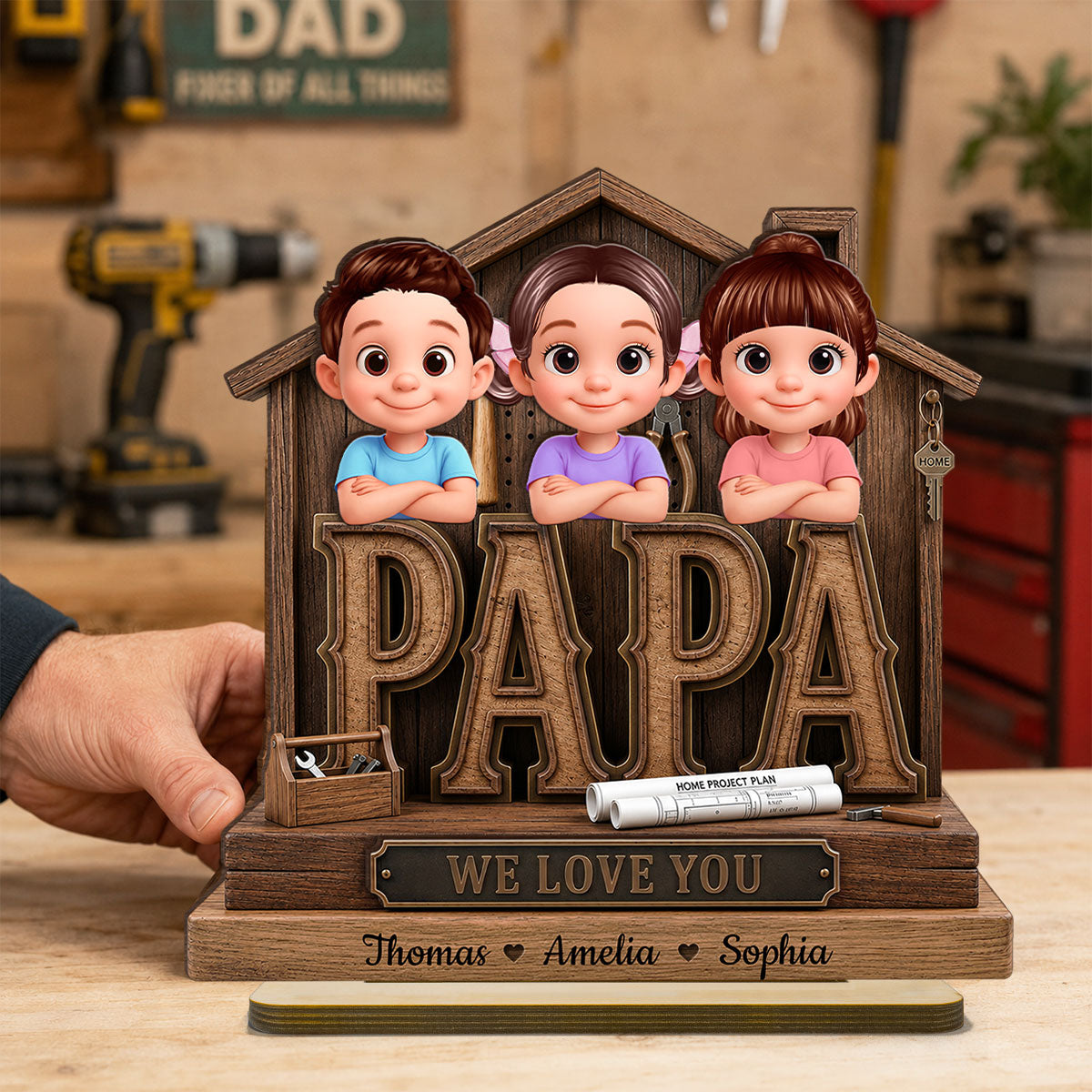 Papa Home Tools We Love You - Personalized 2-Layered Wooden Plaque -  Gift for Grandpa, Dad