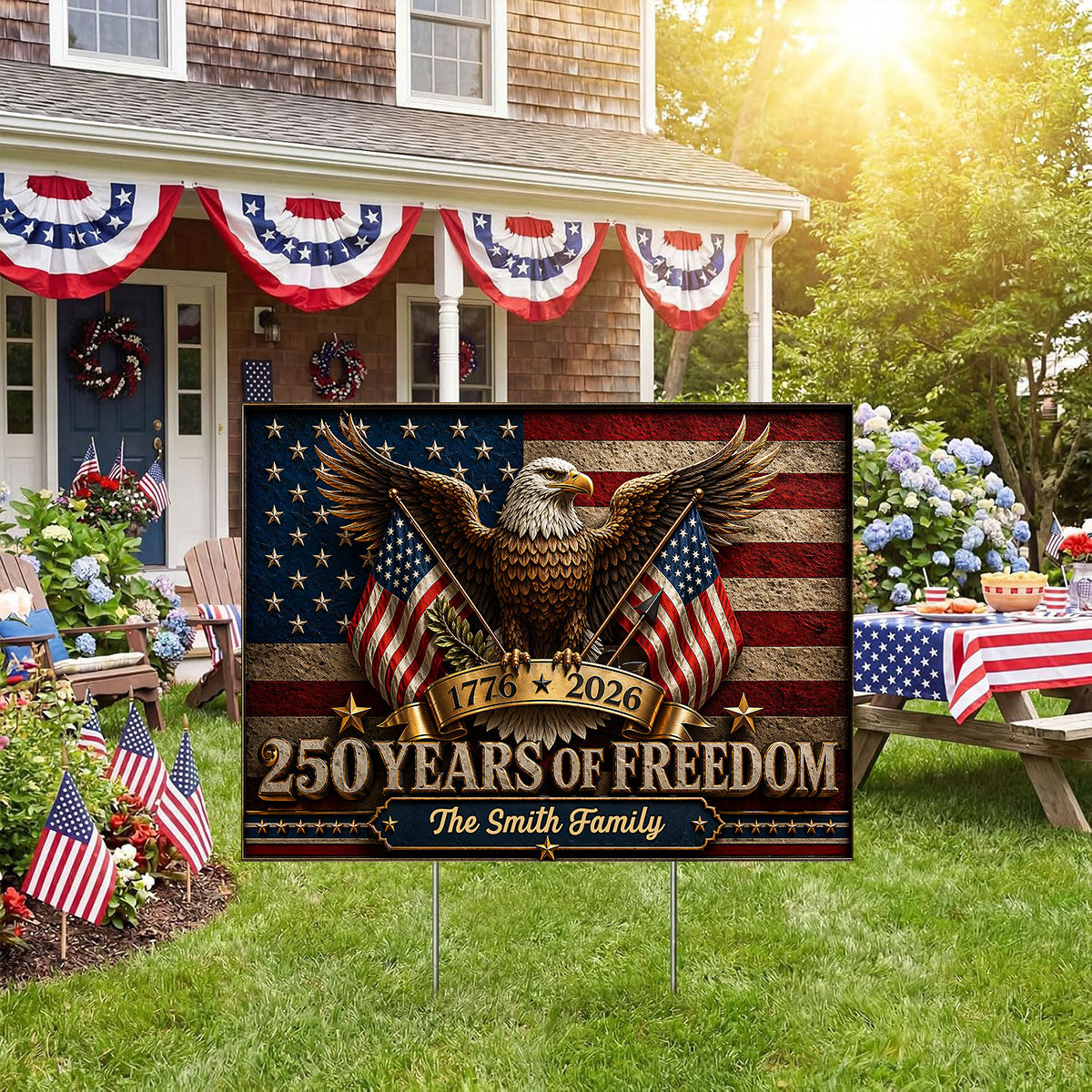 America 250th Anniversary Eagle - Personalized Yard Sign - 250th Anniversary America Patriotic, Family Decoration