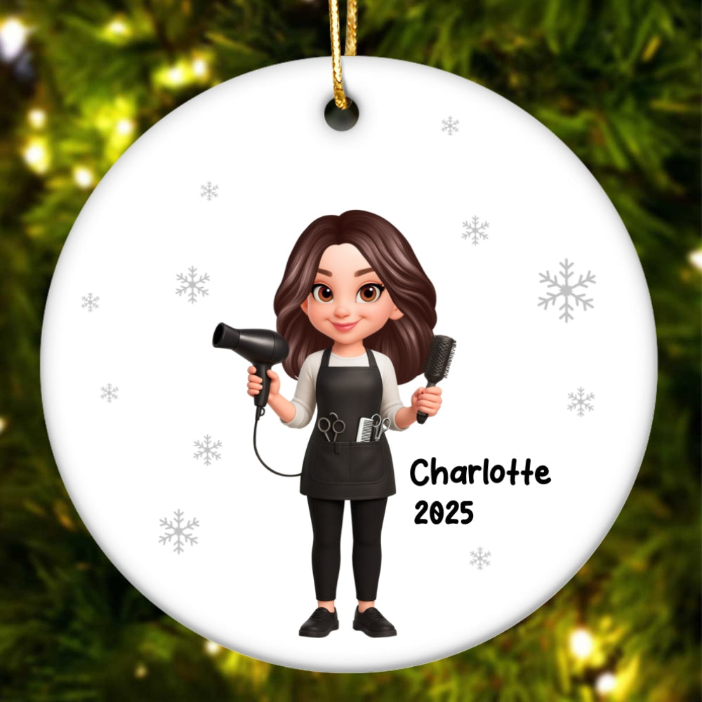Christmas Hairdresser Man Woman - Personalized Ceramic Ornament - Gift For Hairdressers