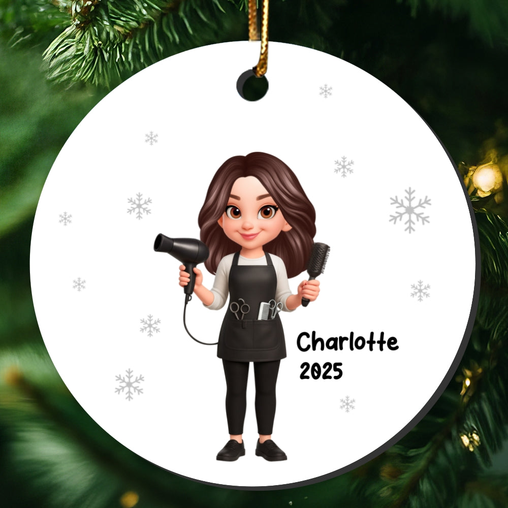 Christmas Hairdresser Man Woman - Personalized Ceramic Ornament - Gift For Hairdressers
