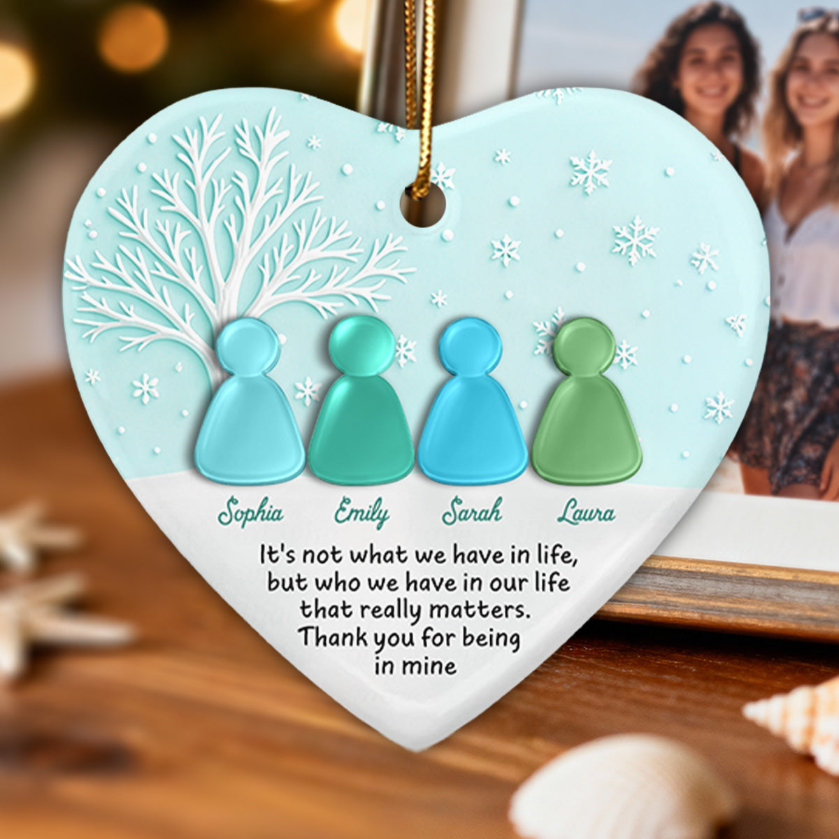 3D Sea Glass Effect Christmas Besties Forever - Personalized Ceramic Ornament With Acrylic Pieces