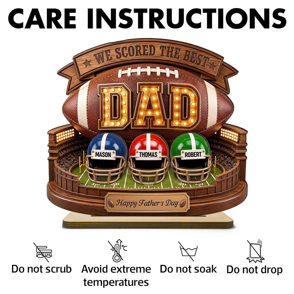 American Football Best Dad - Personalized 2-Layered Wooden Plaque -  Gift For Dad, Husband