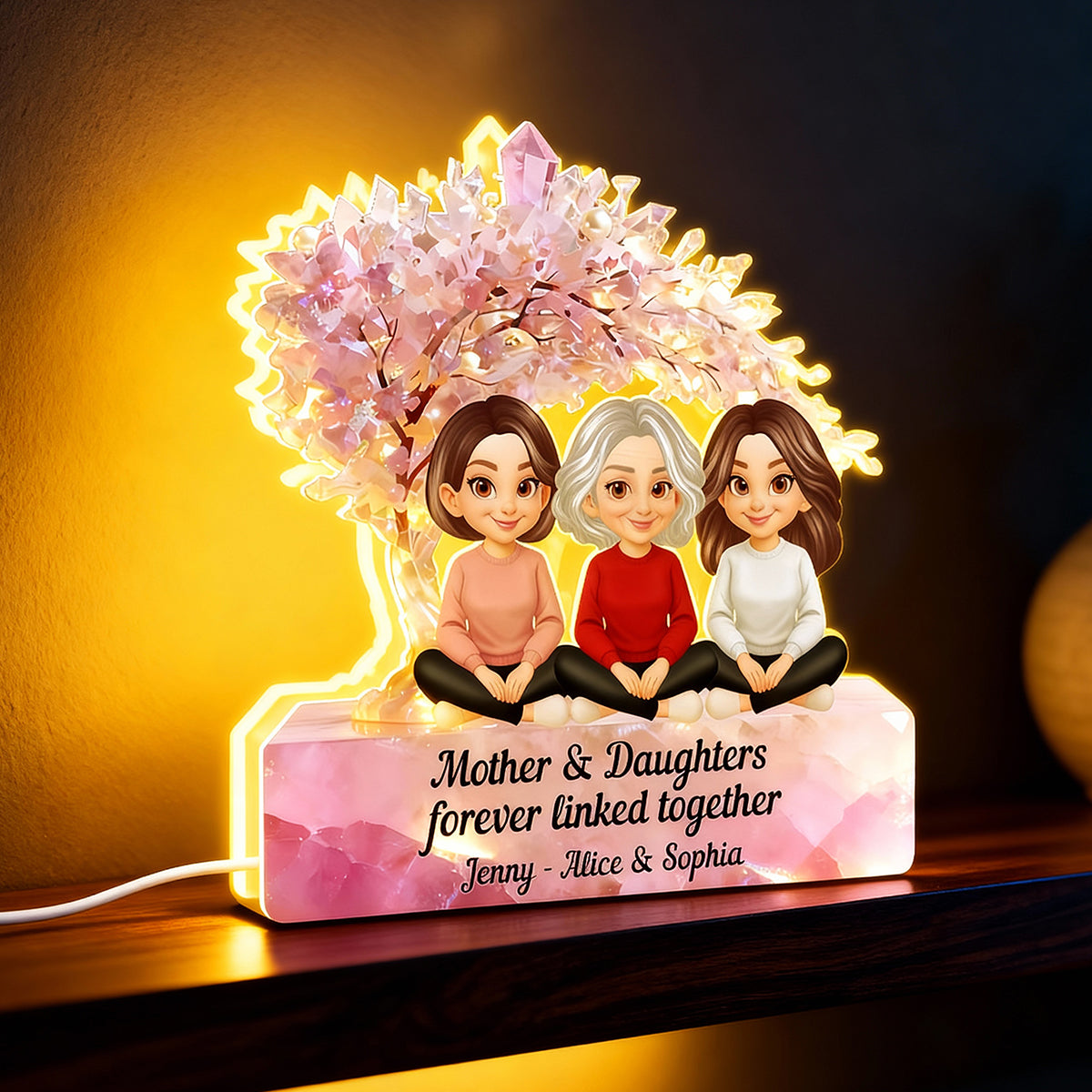 Mother And Daughter Forever Linked Together - Personalized Light Box - Heartfelt Gift For Mom, Grandma