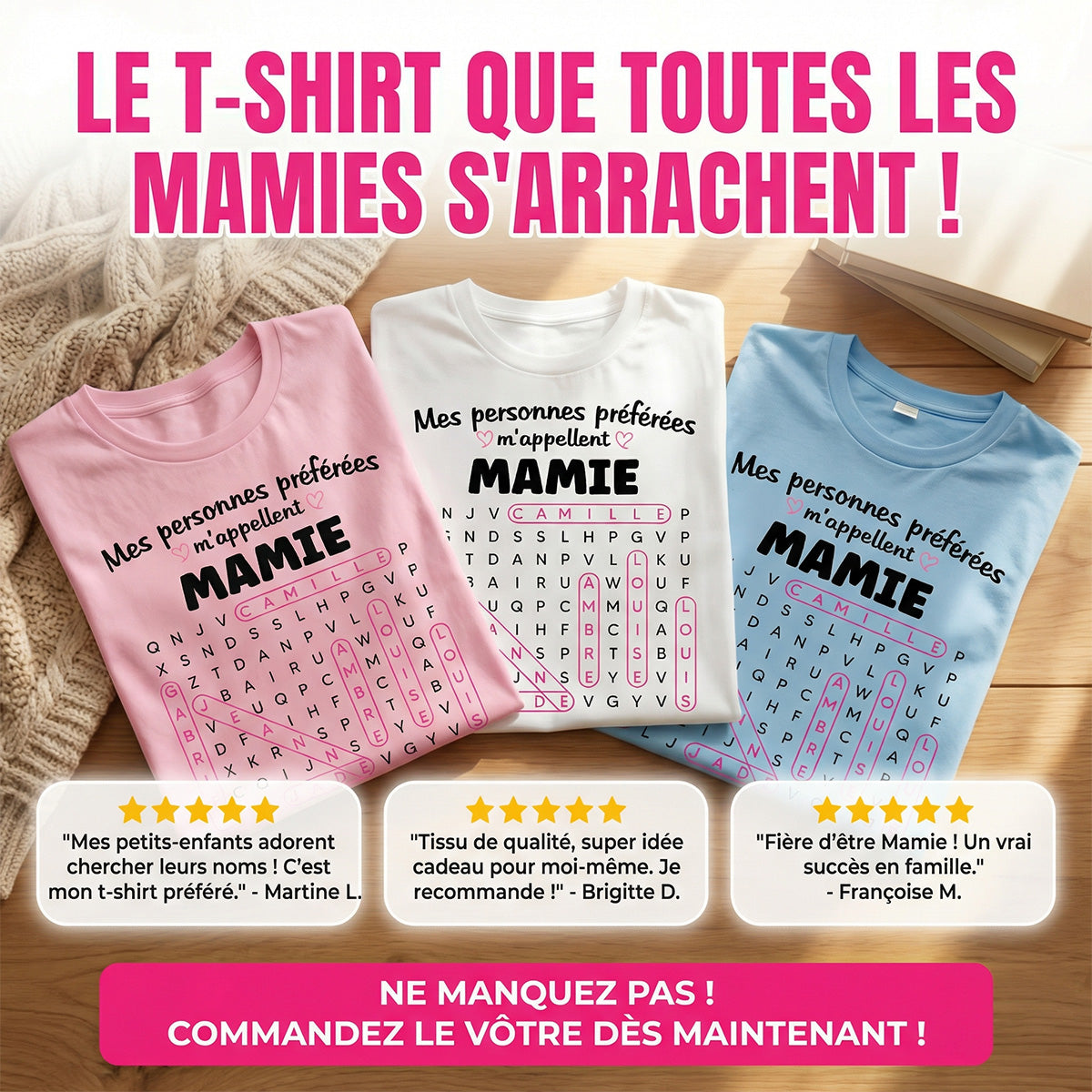 T-shirt Personnalisé Mots Fléchés - Mes personnes préférées m'appellent Mamie - Cadeau pour Grand-Mère