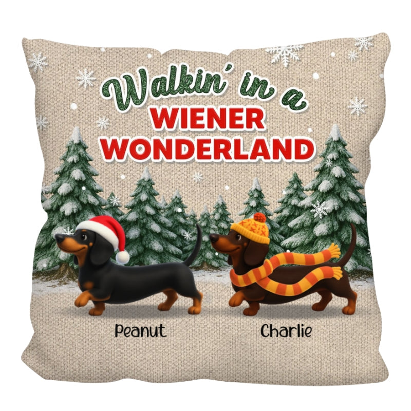 Christmas Dachshunds Walking In A Wiener Wonderland - Personalized Pillow - Gift For Dachshund Lovers