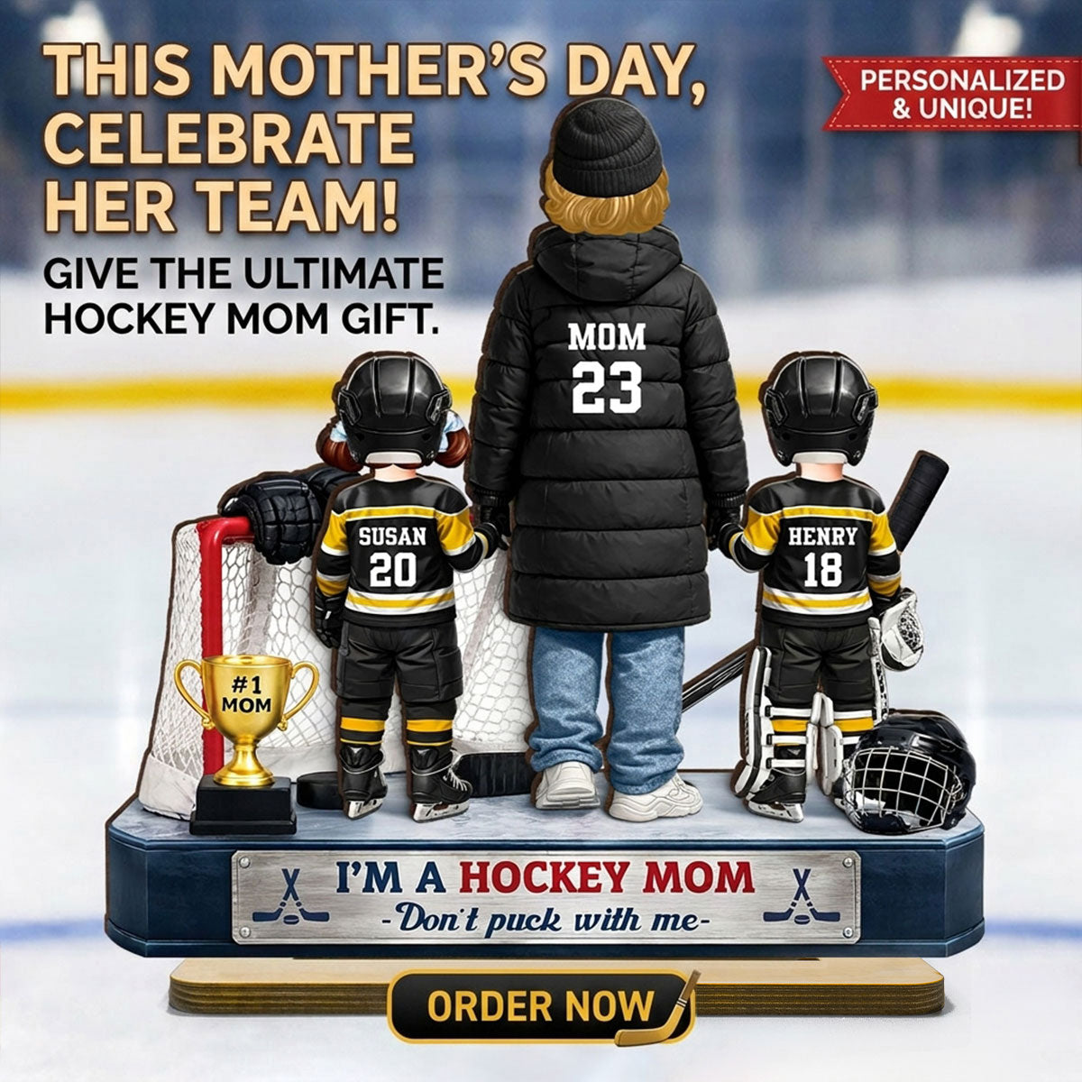 I'm A Hockey Mom And Kids - Personalized 2-Layered Wooden Plaque - Mother's Day Gift for Hockey Mom
