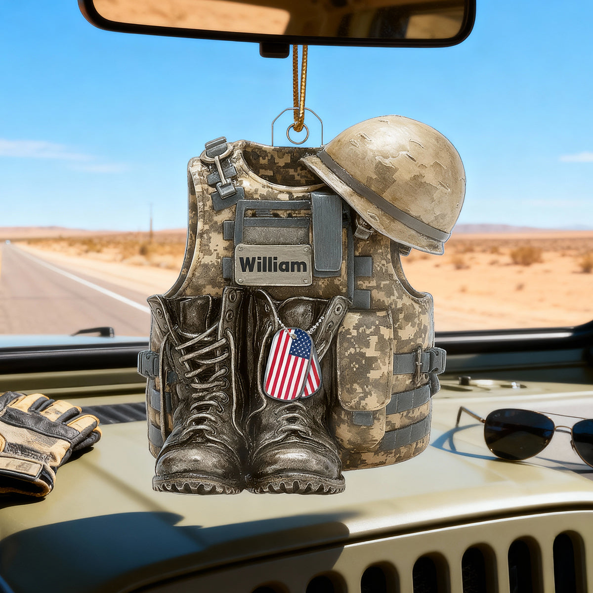 3D Effect Military Combat Vest, Boots And Helmet - Personalized Acrylic Ornament